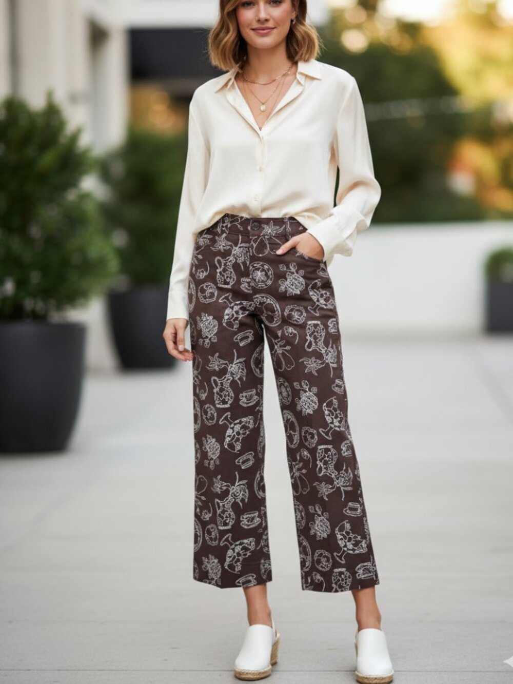 Bagatelle Collection Tablescape Motif Printed High Rise Pants Size 8 NWT
